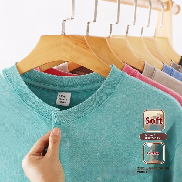 Washed Old Short-sleeved T-shirt For Men And Women - Image 3