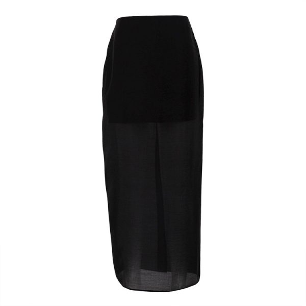 Black Mesh See-through High Waist Slit Sheath Skirt - Image 6