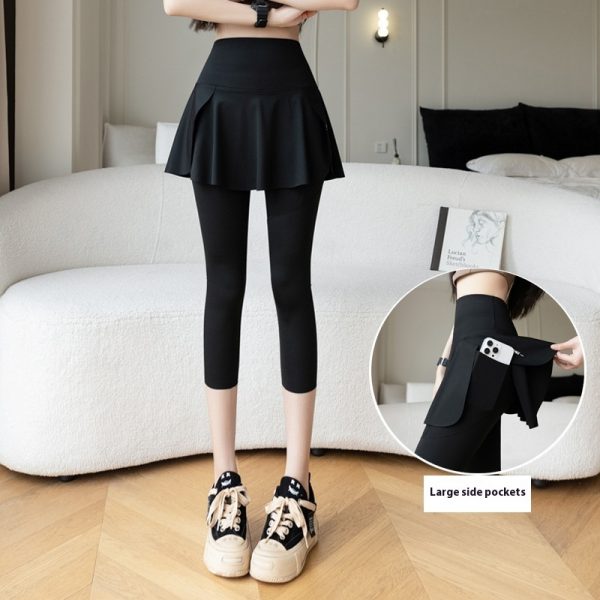 False-two-piece Skirted Leggings Pocket Three-point Shark Pants Yoga Pants - Image 9