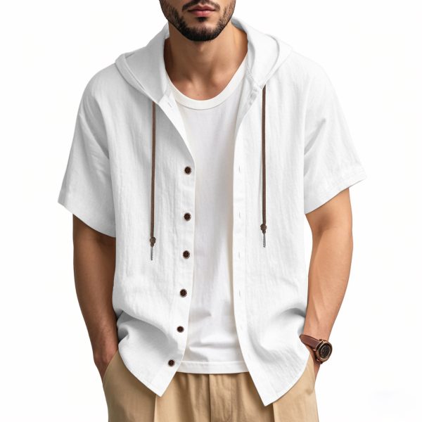 Loose Hooded Short-sleeved Shirt For Men - Image 6