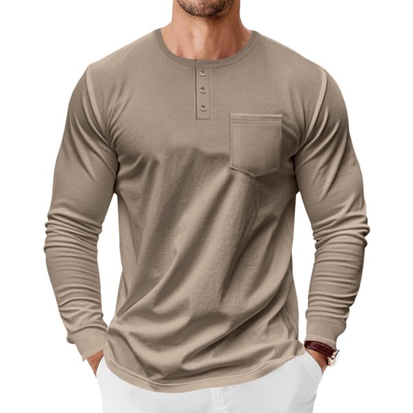 Men's Spring And Autumn Henley Shirt Long Sleeve - Image 5