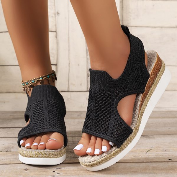 Peep Toe Flying Woven Sandals Women's Wedge Heel - Image 4