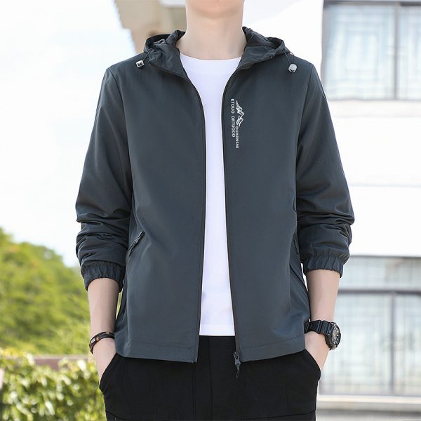Breathable Quick-drying Loose Elastic Zipper Hooded Men's Jacket - Image 3