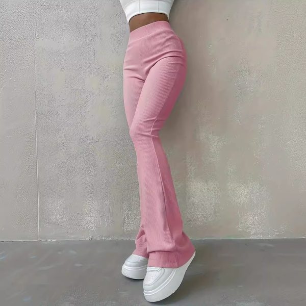 Casual Rib Simple Slim Fit Leggings Solid Color High Waist Fashion Trousers - Image 2