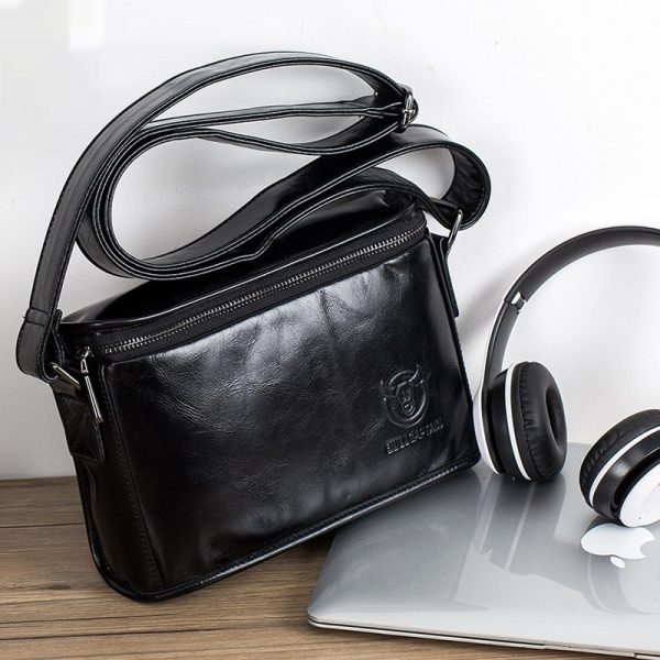 Leather Shoulder Men's Leather Horizontal Small Square Bag - Image 4