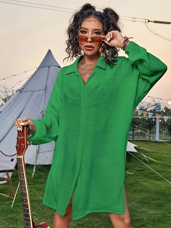 Large Size Women's Long Sleeved Kimono Cover Up Shirt - Image 2