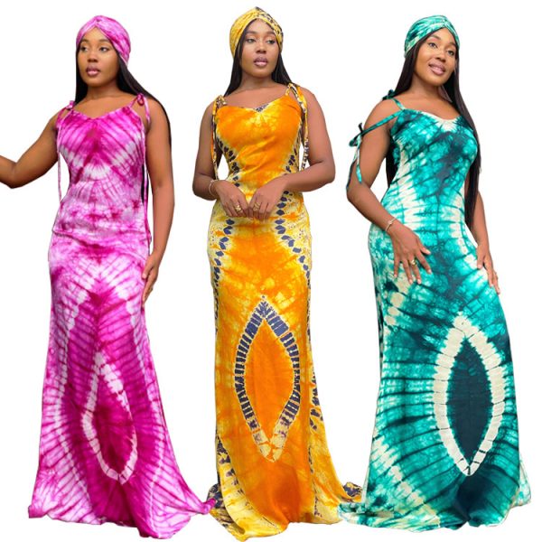 Women's Fashionable Printed Suspenders Slim Fit Long Dress Long Dress Scarf - Image 5