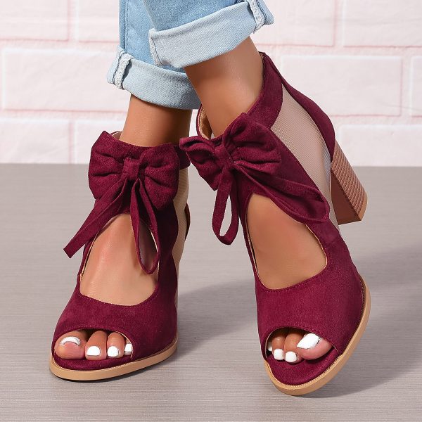 Large Size Thick Heel High Heels Women's Bow Sandals - Image 7