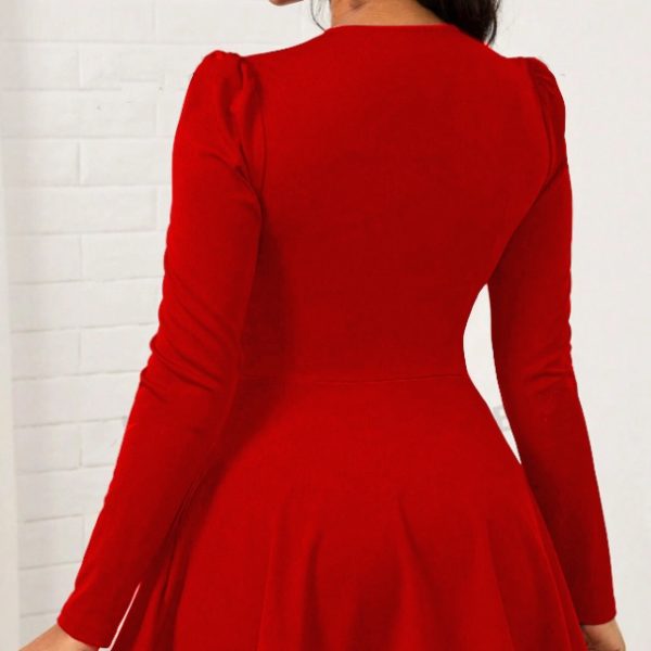 Women's Solid Color V-neck Cinched Waist Slimming Neckline Knot Design Wide And Relaxed Top - Image 2