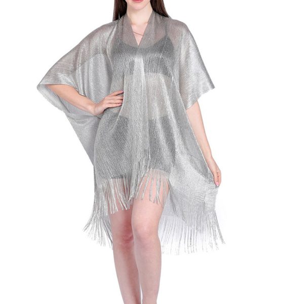 Mesh Gold Silver And Silk Beach Transparent Sun Protection Cover - Image 3