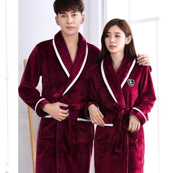 Flannel Thickened Long Section Bathrobe Men - Image 2