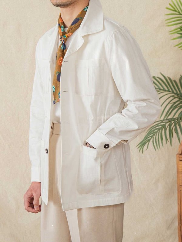 Casual Light Thin Cotton Drawstring Jacket Cuban Collar Plaid Coat - Image 5