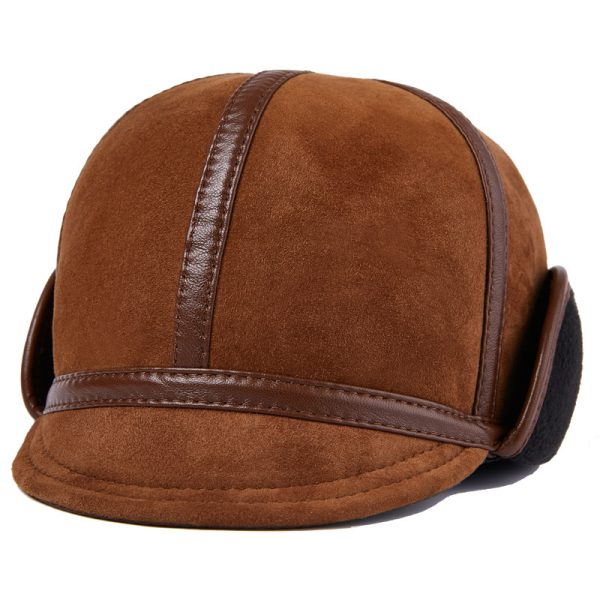 Casual Leather Men's Winter Sheepskin Velvet Thermal Outdoor Hat - Image 3