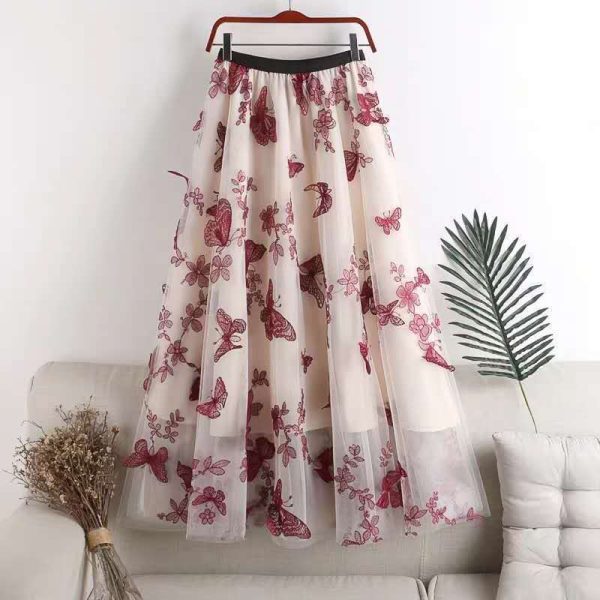 Embroidered Bow Lace Mesh Skirt Women's Mid-length - Image 7
