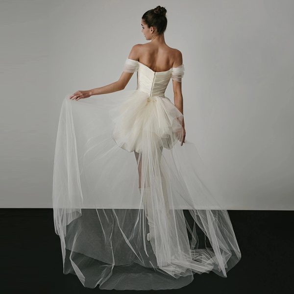Off-shoulder Light Wedding Dress White Short - Image 4