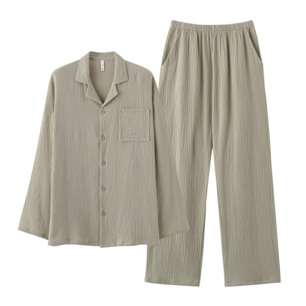 Woven Gauze Pajamas Men's Spring And Autumn Thin Homewear Suit - Image 4