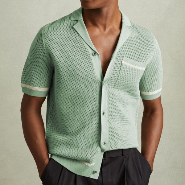 Men's Knitwear Summer Cuban Collar Short Sleeve Polo Shirt - Image 3