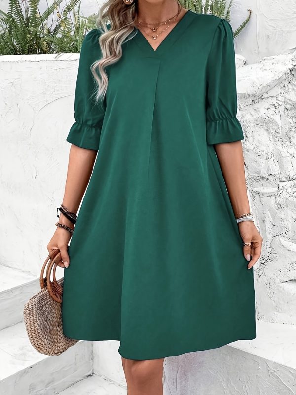 Elegant Color Short Sleeve Dress For Spring  Summer Women's Clothing - Image 3