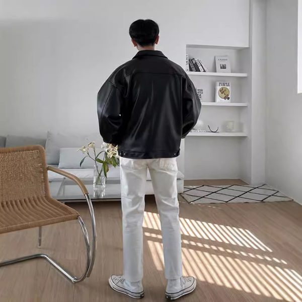 Leather Casual Baseball Uniform Motorcycle Jacket - Image 4