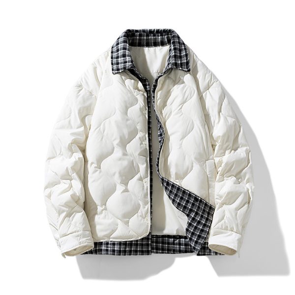 Fake Two-piece Plaid Lapel Baseball Collar Shirt Down Jacket - Image 6