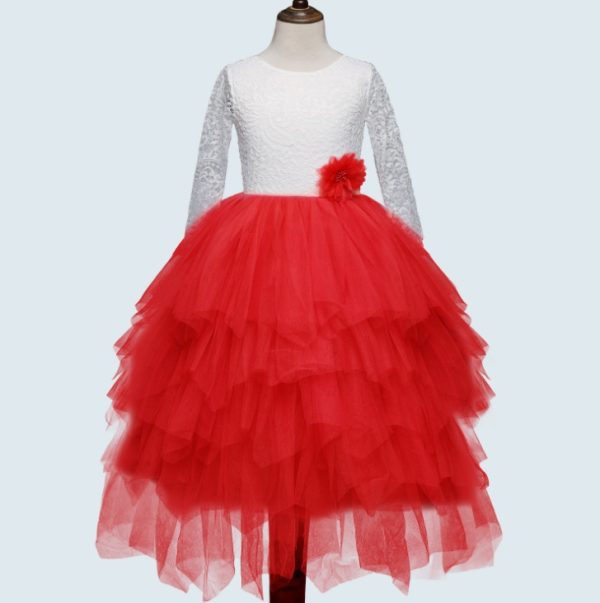 Autumn And Winter Explosions Hollow Children's Skirt Lace Long-sleeved Girls White Princess Dress Irregular Dress - Image 8