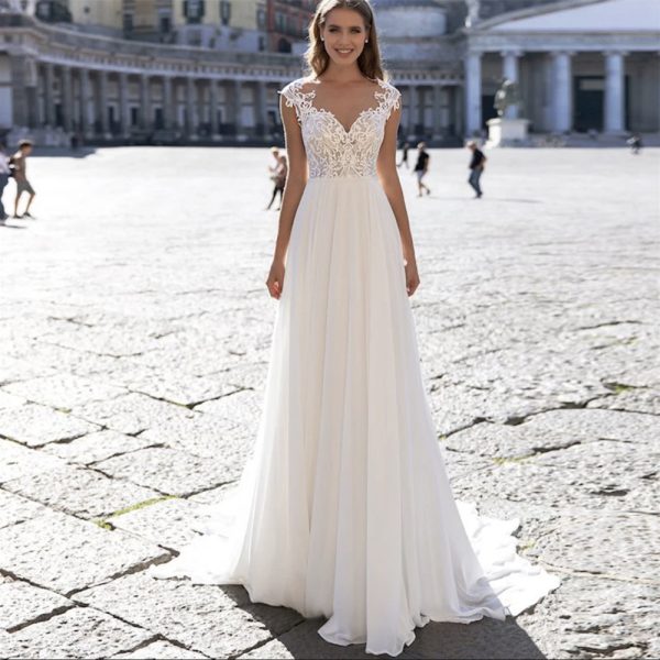 A Series Chiffon Wedding Dress V-neck Long Sleeve - Image 4