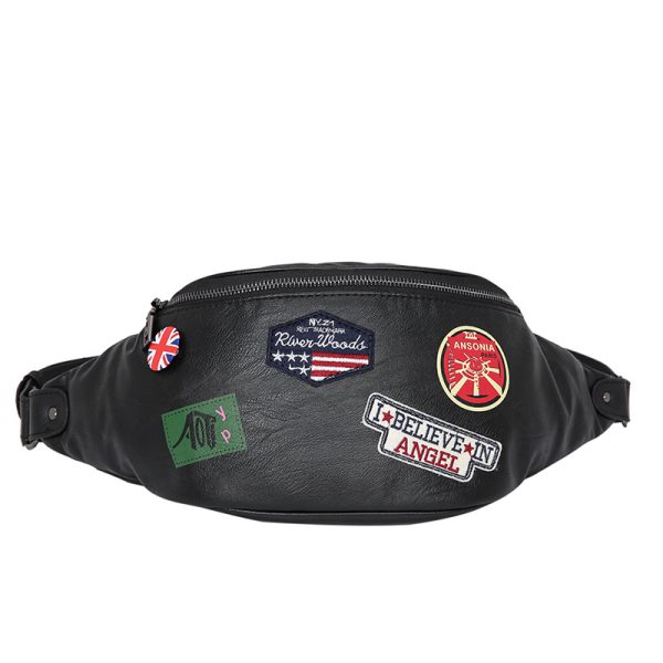 Fashion Leather Young Men's Individual Badge Shoulder Bag Waist Bag - Image 5