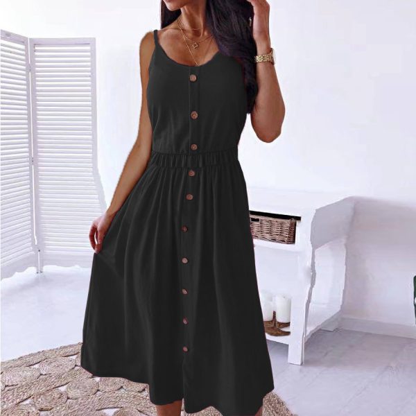 European And American Solid Color Sexy Waist Trimming Dress - Image 2