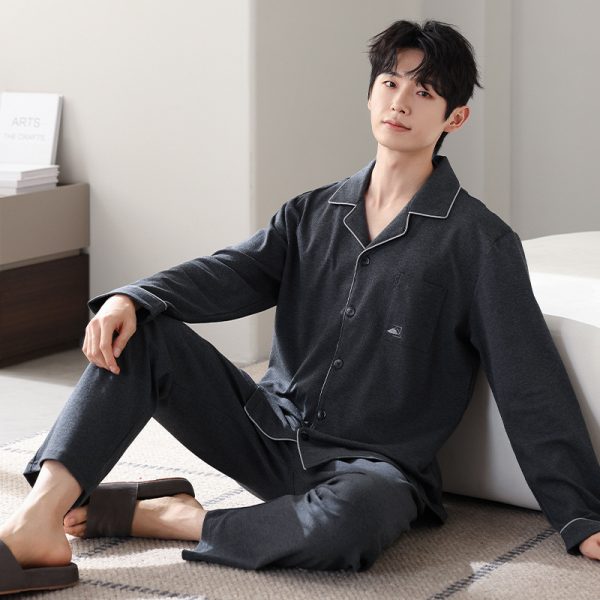 Men's Minimalist Pure Cotton Long Sleeved Home Suit Set - Image 8