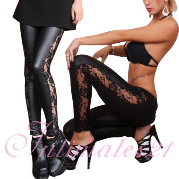 Women's Lace Leather Leggings - Image 4