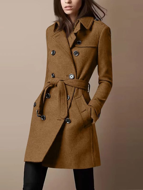 Double Breasted Casual Woolen Coat Women's Clothing - Image 3
