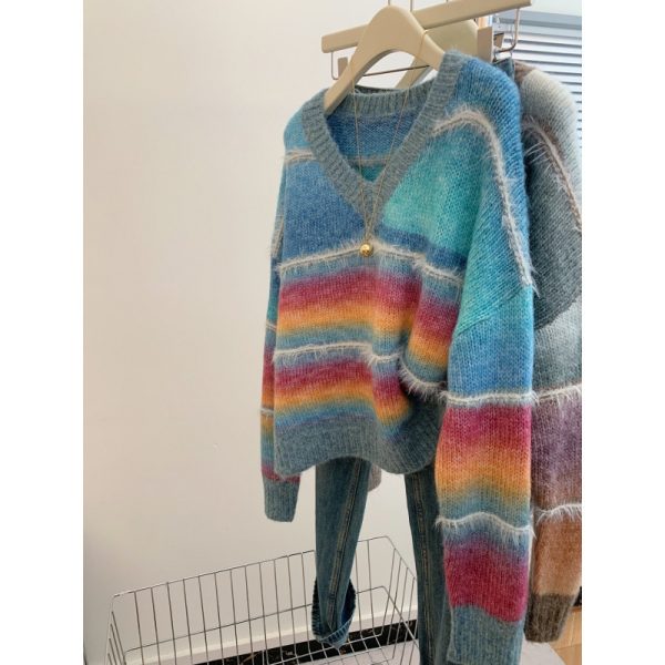 Contrast Color Striped Pullover Women's Autumn And Winter - Image 2