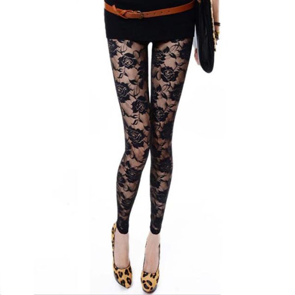 Autumn Sweet Lace Rose Hollow Leggings - Image 7