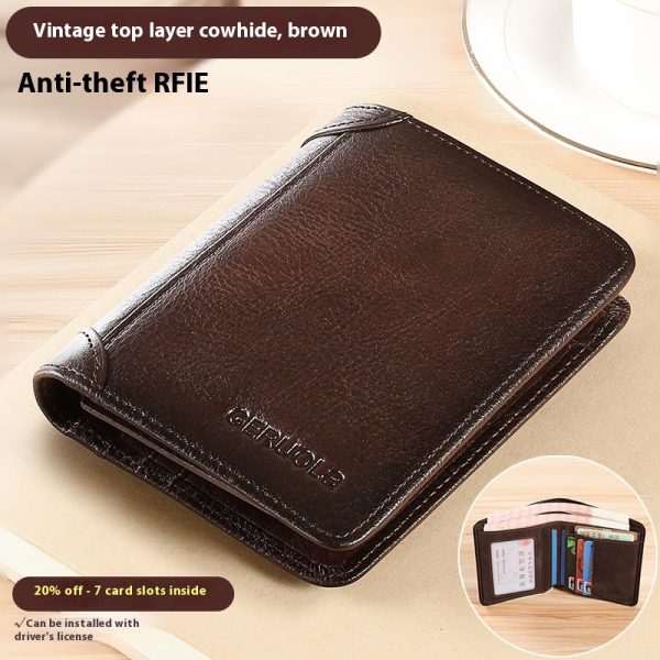 Genuine Leather Anti-theft Swiping Ultra-thin Cheng E Wallet - Image 5