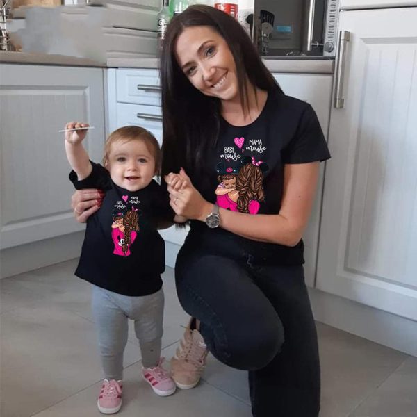 Women's And Women's Short-Sleeved t-Shirts Cartoon Mother And Daughter Printing Parent-Child Top - Image 2