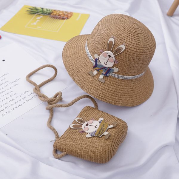 Cute Rabbit Decoration Bag Two-Piece Straw Hat - Image 3
