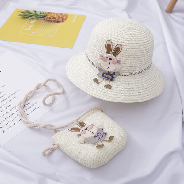Cute Rabbit Decoration Bag Two-Piece Straw Hat - Image 2