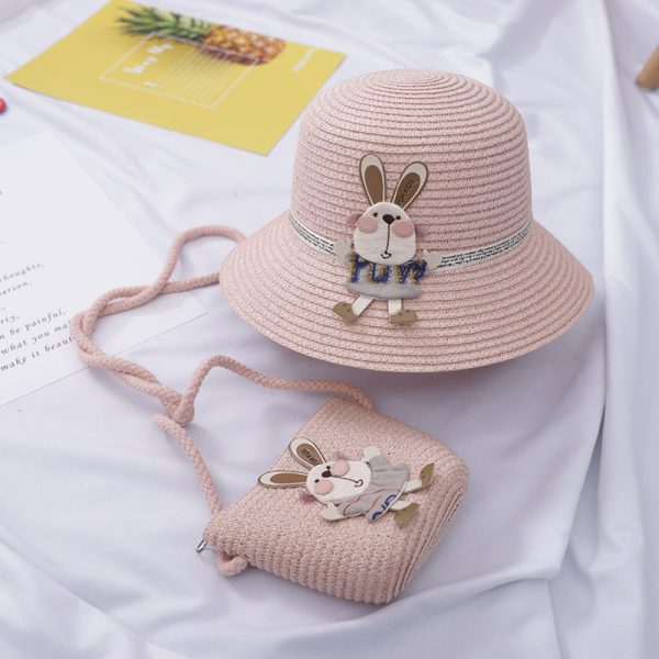 Cute Rabbit Decoration Bag Two-Piece Straw Hat - Image 4