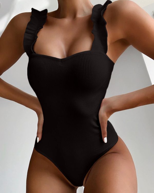 New Sexy One Piece Swimsuit Women Ruffle Swimwear Bodysuit Swimsuit Push Up Monokini Solid Bathing Suits Summer Beach Wear - Image 4