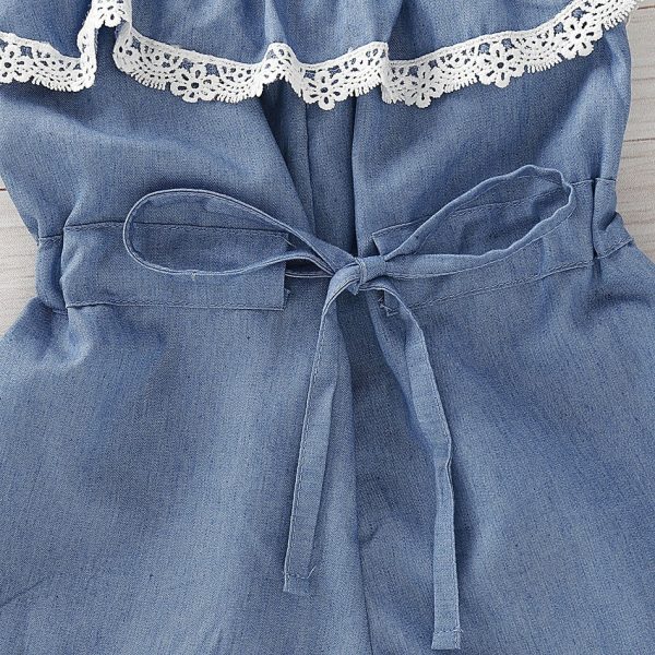 Ins Foreign Trade Platform For Cross-Border Infant Spinning Jeans Hanging Neck Jumpsuit Denim Headband Two-Piece Set - Image 3