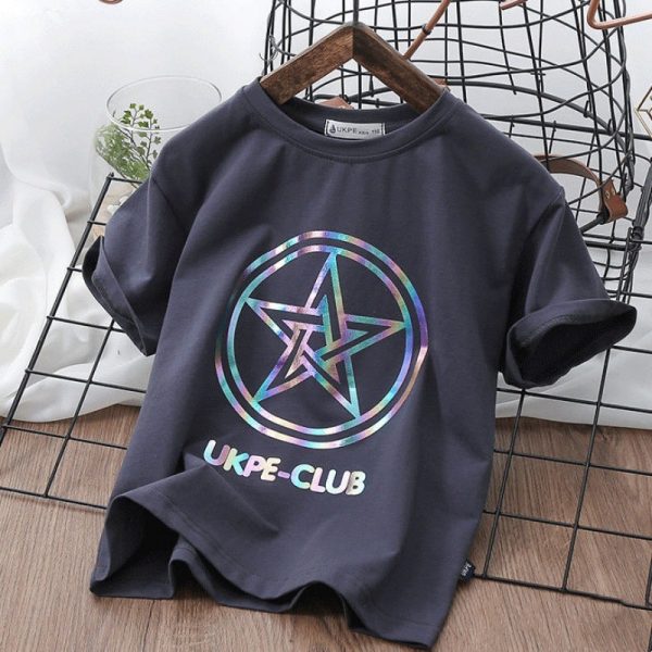 Boys'' Short Sleeve T-shirt  Net Red Laser Reflective Cub Children''s Top Fashion - Image 2