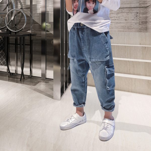 Big Kids Loose Harem Trousers Big Kids Plus Fleece Padded Overalls - Image 2
