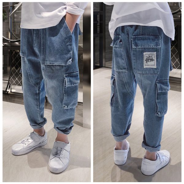 Big Kids Loose Harem Trousers Big Kids Plus Fleece Padded Overalls - Image 3