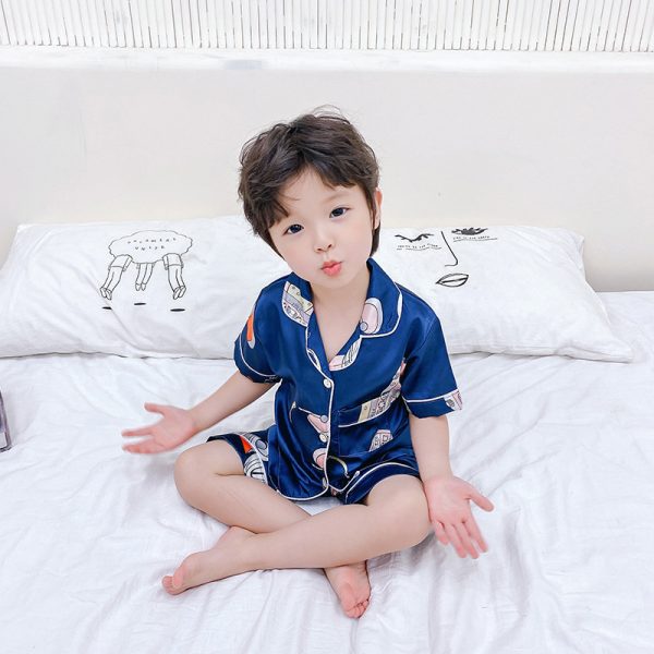 Children's Pajamas Set Cartoon Printed Silk Home Service - Image 6