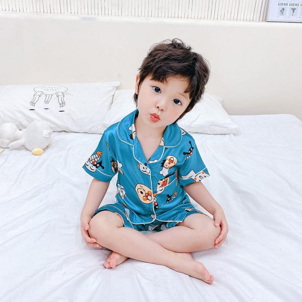 Children's Pajamas Set Cartoon Printed Silk Home Service - Image 5