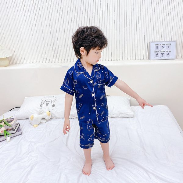 Children's Pajamas Set Cartoon Printed Silk Home Service - Image 4
