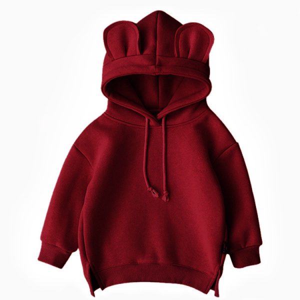 Cartoon Solid Color T-shirt Sweater Fleece Long-sleeved Hooded Children's T-shirt - Image 3