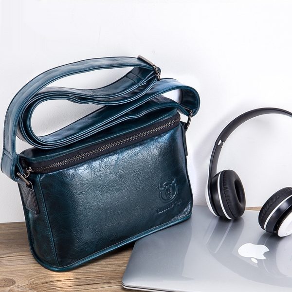Leather Shoulder Men's Leather Horizontal Small Square Bag - Image 6