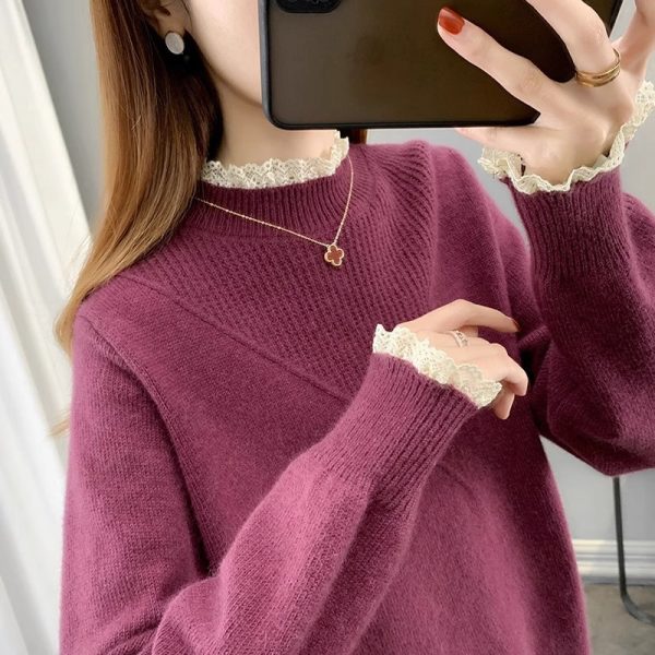 Lace Half-turtleneck Bottoming Shirt For Women - Image 6