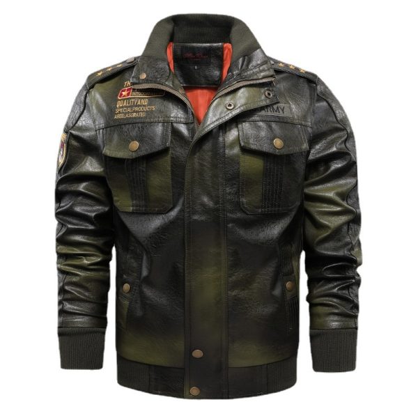 Leather Jacket Men's Stand-up Collar Slim Fit Short - Image 2